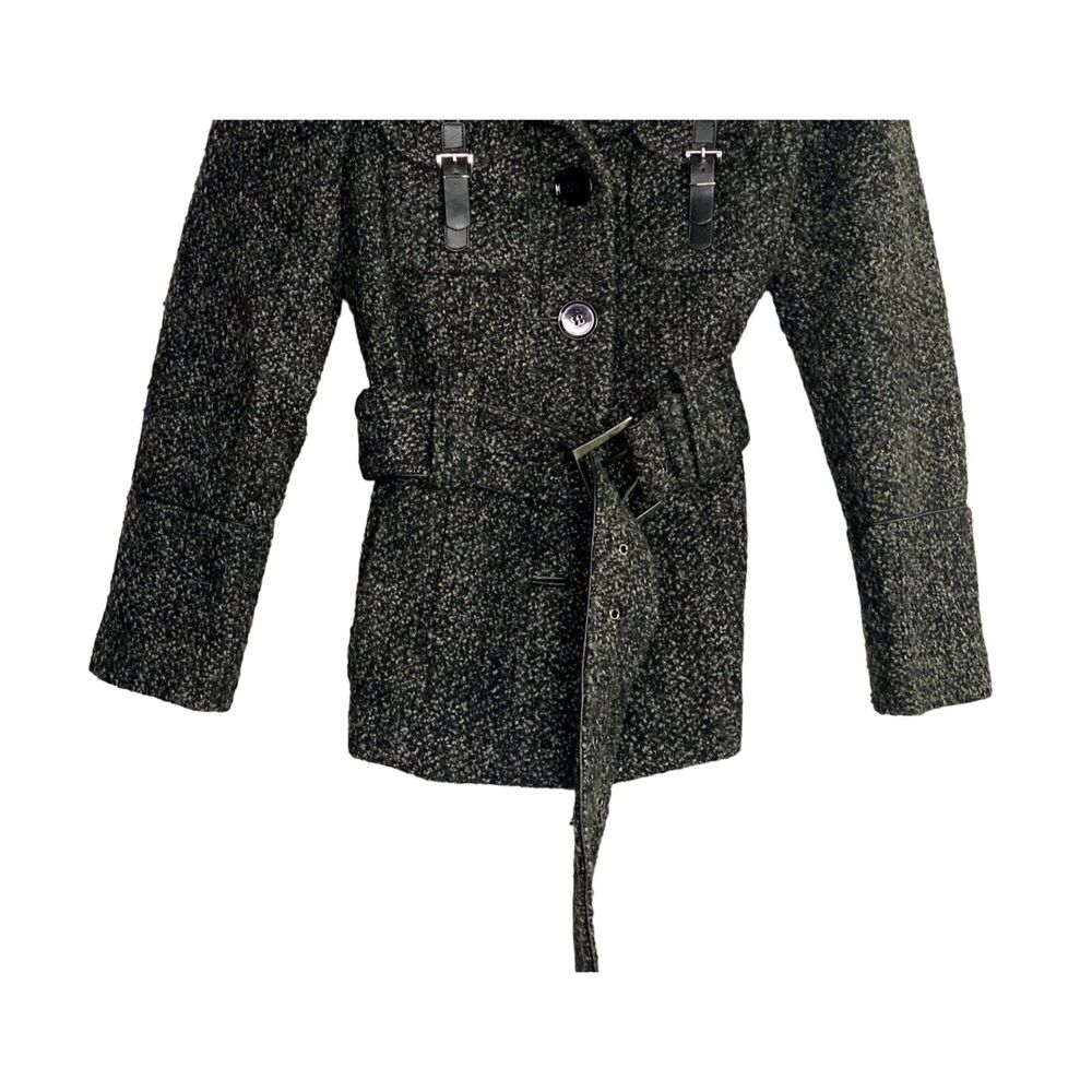 ZARA Wool Blend Long Sleeve Collard Belted Button Up Coat Jacket  M Grey Black - Picture 4 of 15